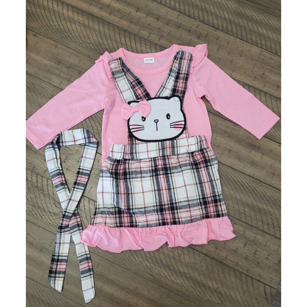 Girl's long-sleeved base shirt, skirt with straps, for spring and autumn.